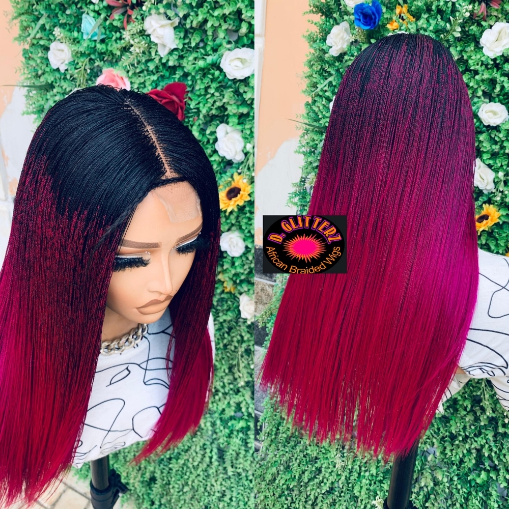 NANO BRAIDED  WIG ON HALF CLOSURE ( TWIST)  21" BLACK/PLUM BURGUNDY